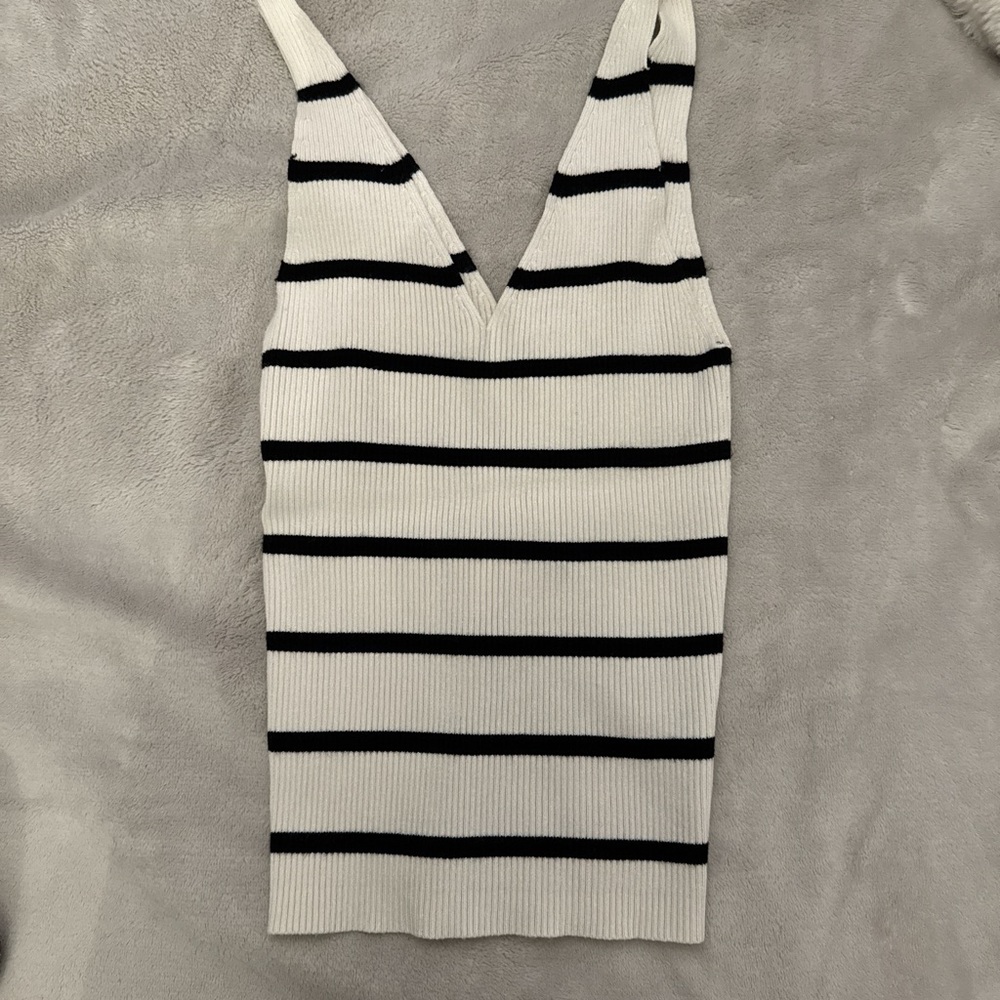 Primark Black and White Striped V-Neck Tank Top